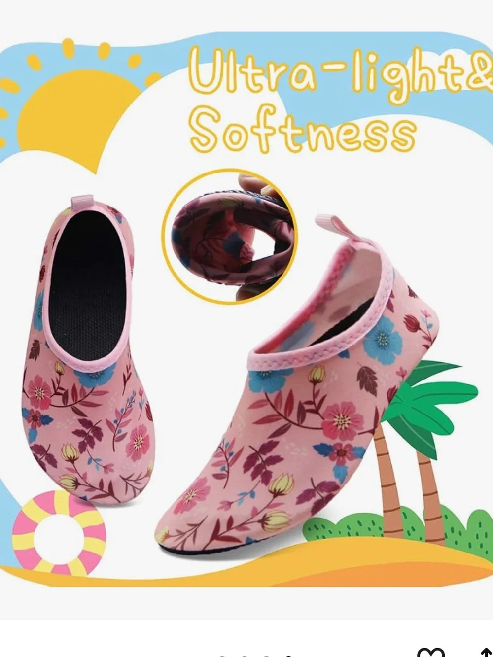 Kids Floral Pink Water Shoes — Lightweight Pool & Beach Slip-Ons